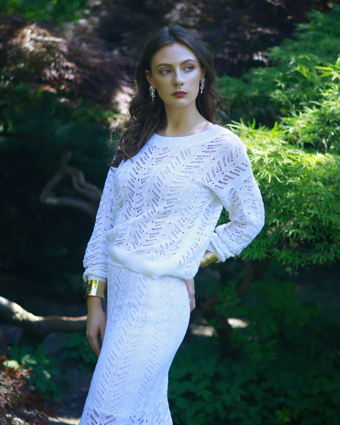 Breathable Long Sleeves Open Work Round Neck Classic Fit White Summer Top - AALKAMI.London