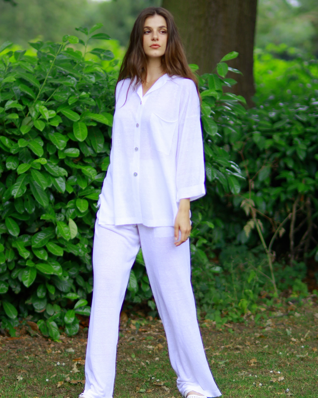 Breathable Straight Fit Side Pockets High Waist Cotton Linen Summer White Trousers - AALKAMI.London