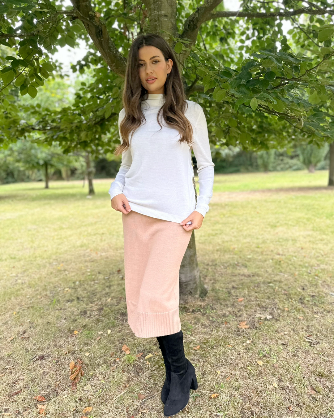 Sophisticated Relaxed Style Lightweight Wool Knitted Cowl Neckline Top - AALKAMI. London