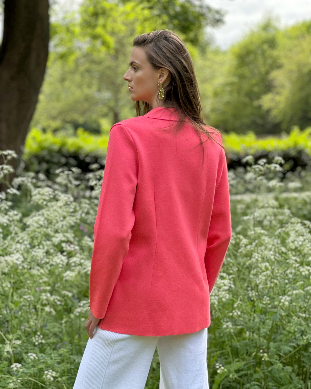 Summer Light Breezy Slim Fit Knitted Cotton Coral Women’s Summer Blazer - AALKAMI.London