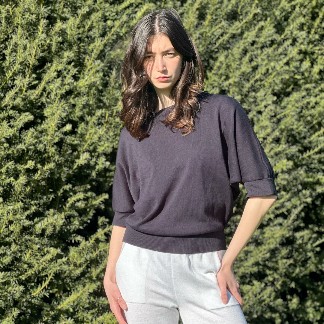 Cotton Navy Open Back Top