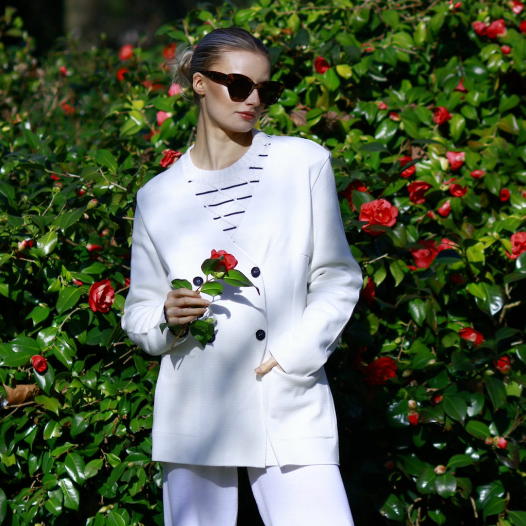 Cotton White Double-Breasted Blazer