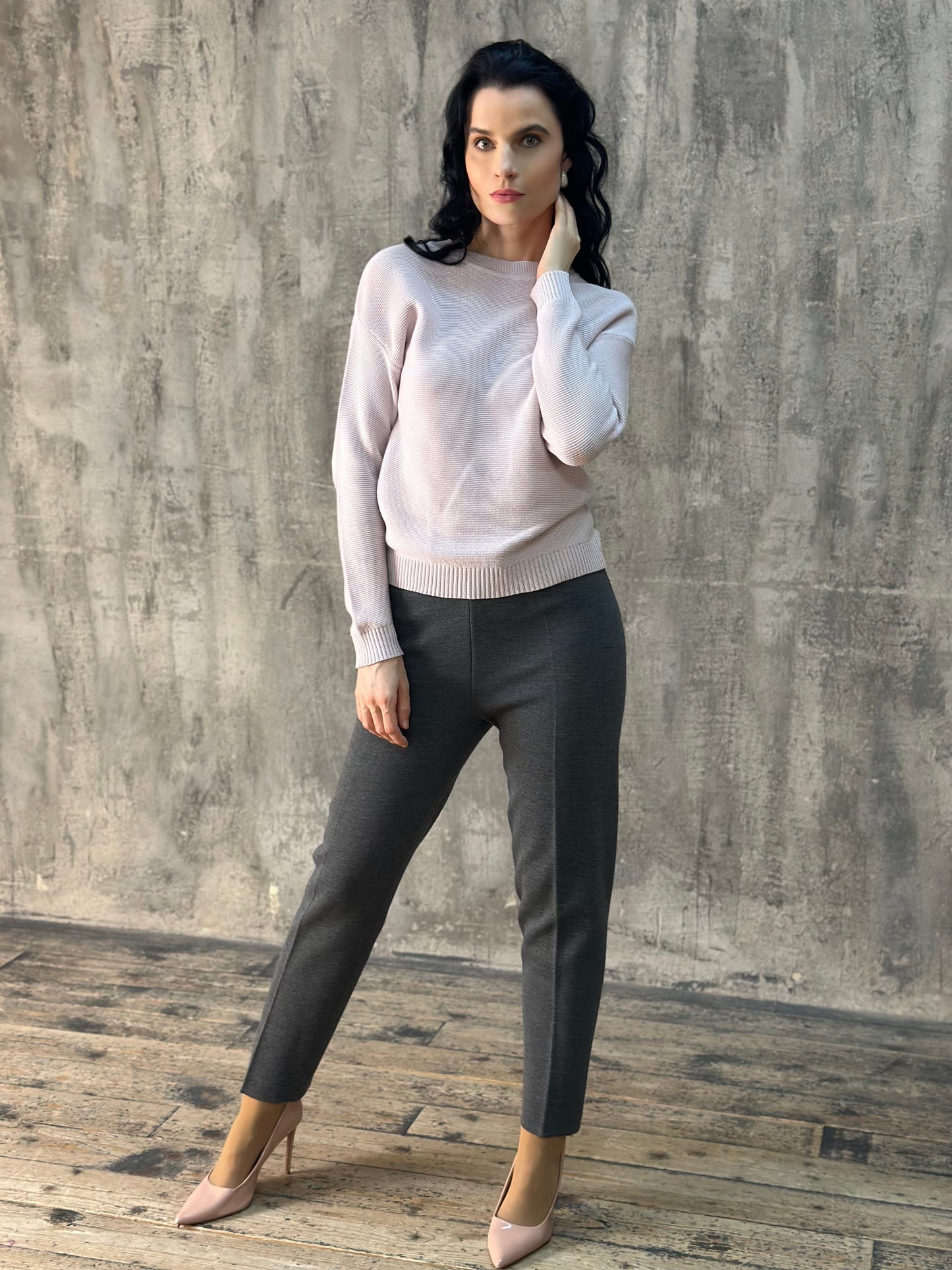 Spring Versatile Statement Piece Daywear Soft Grey Wool Trousers - AALKAMI.London