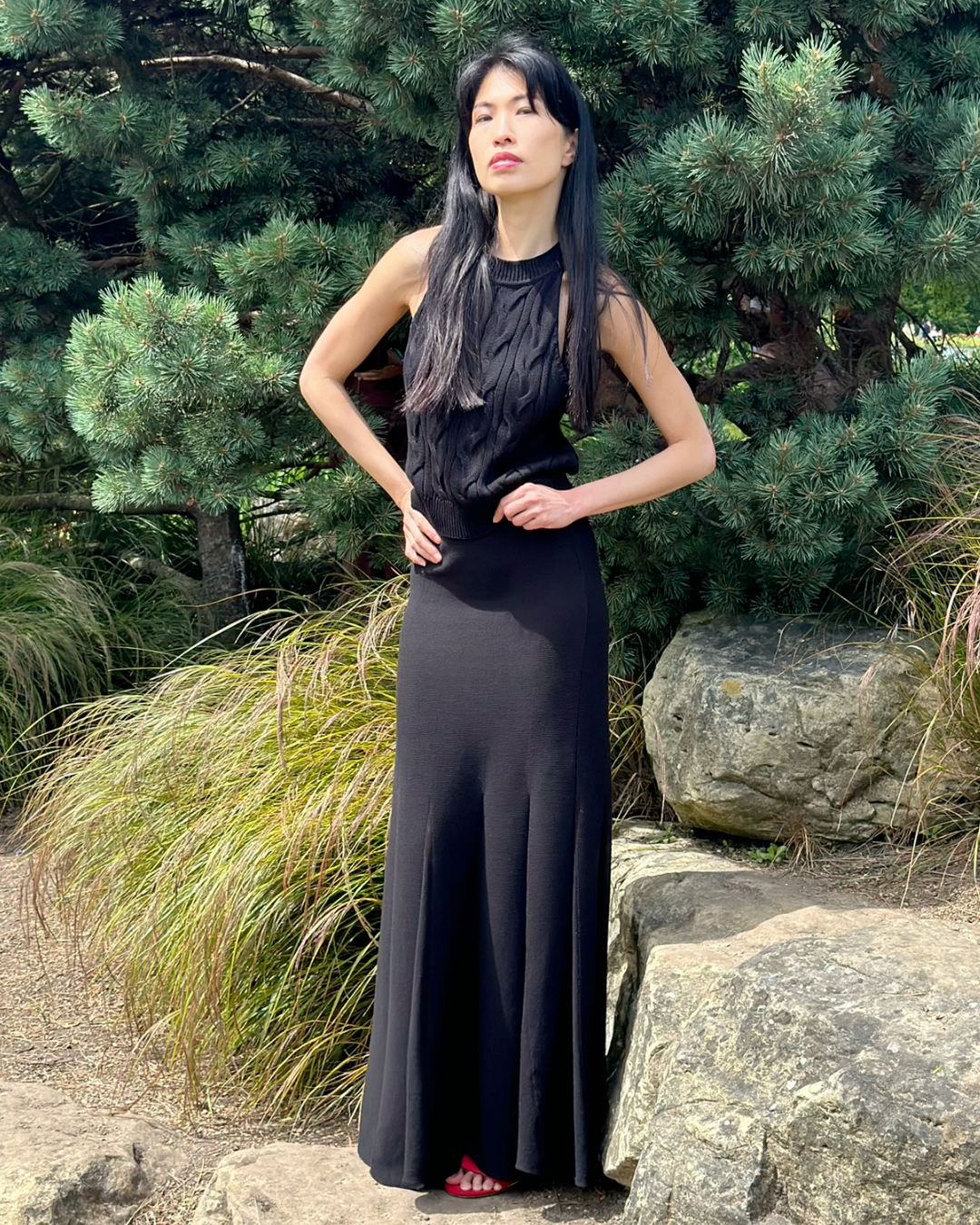 Classic Fit Elasticated Waistband Knitted Cotton Karis A-Line Long Summer Skirt - AALKAMI.London