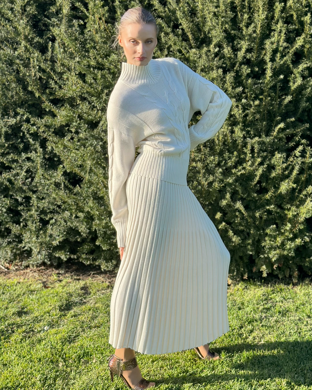 Must Have Spring Season Transitional Lightweight Merino Wool White Pleated Skirt - AALKAMI.London