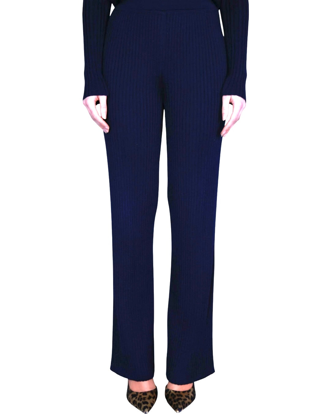 Merino Wool Straight Leg Ribbed Trousers - AALKAMI.London
