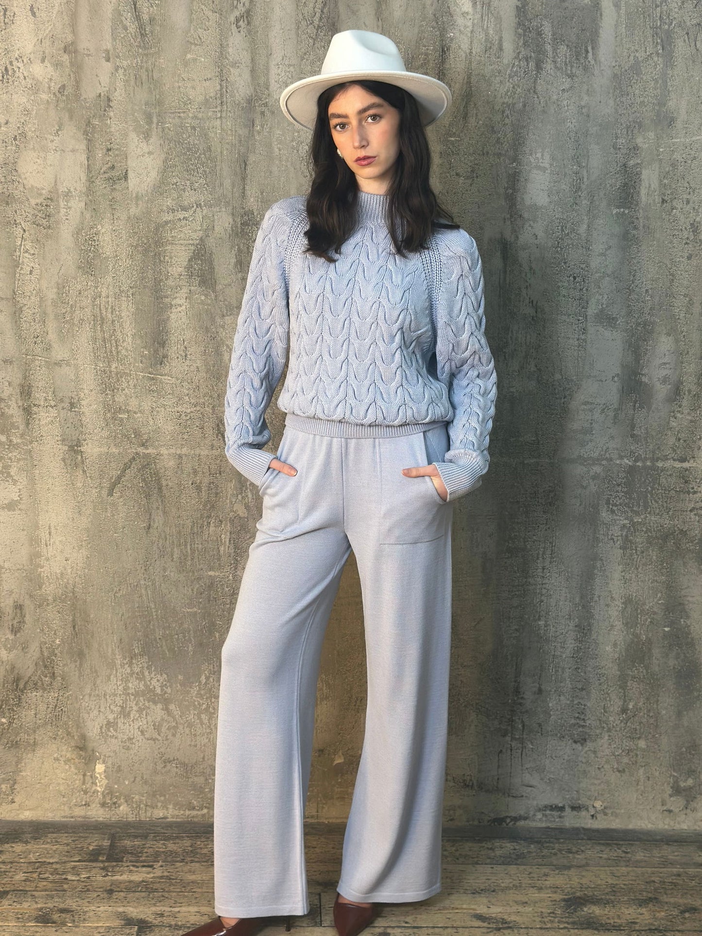 Spring Essential Weekend Wear Relaxed Fit Ethically Made Merino Wool Straight Leg Trousers - AALKAMI.London
