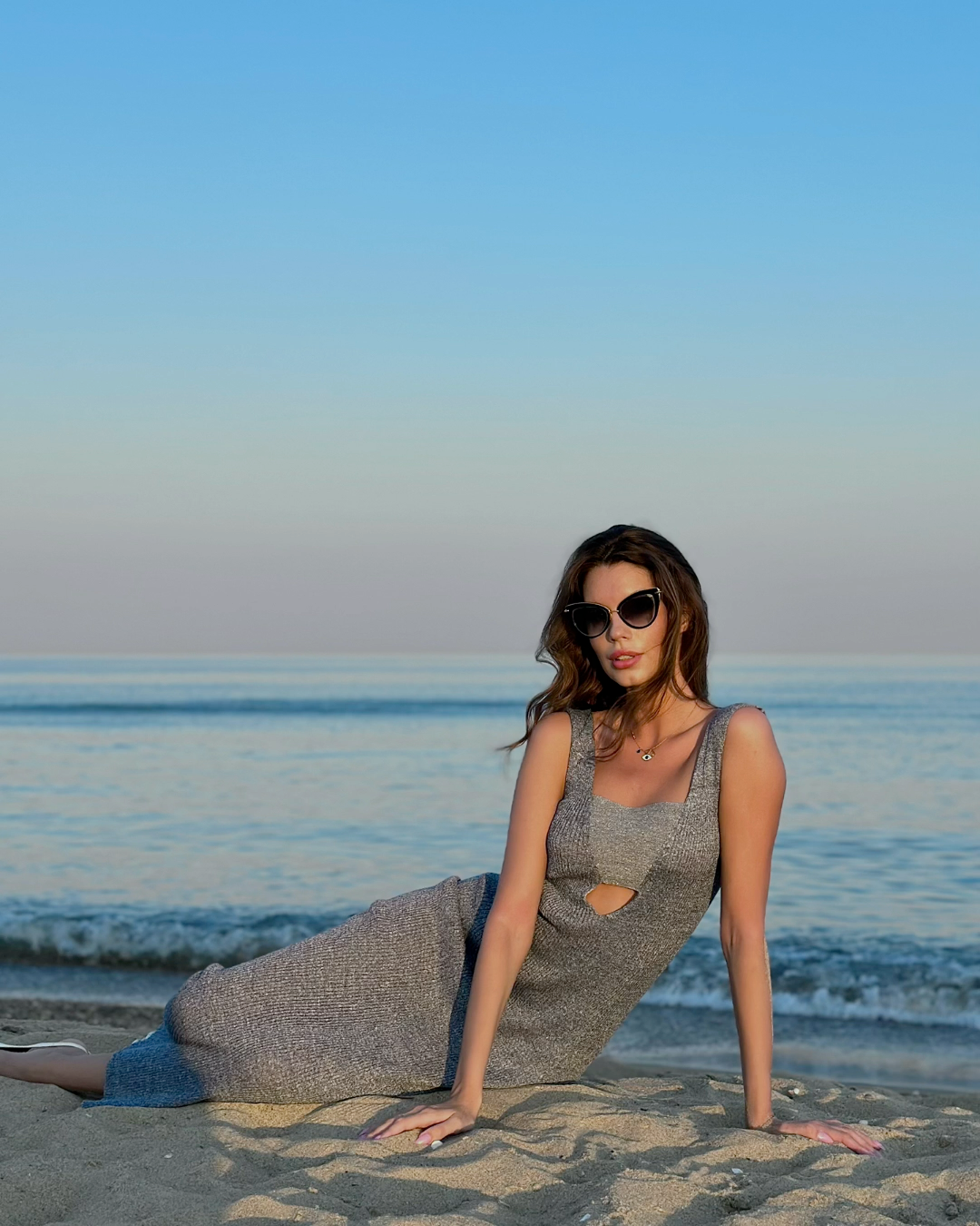 Breezy Fitted Silhouette Mya Linen Long Ribbed Summer Dress - AALKAMI.London