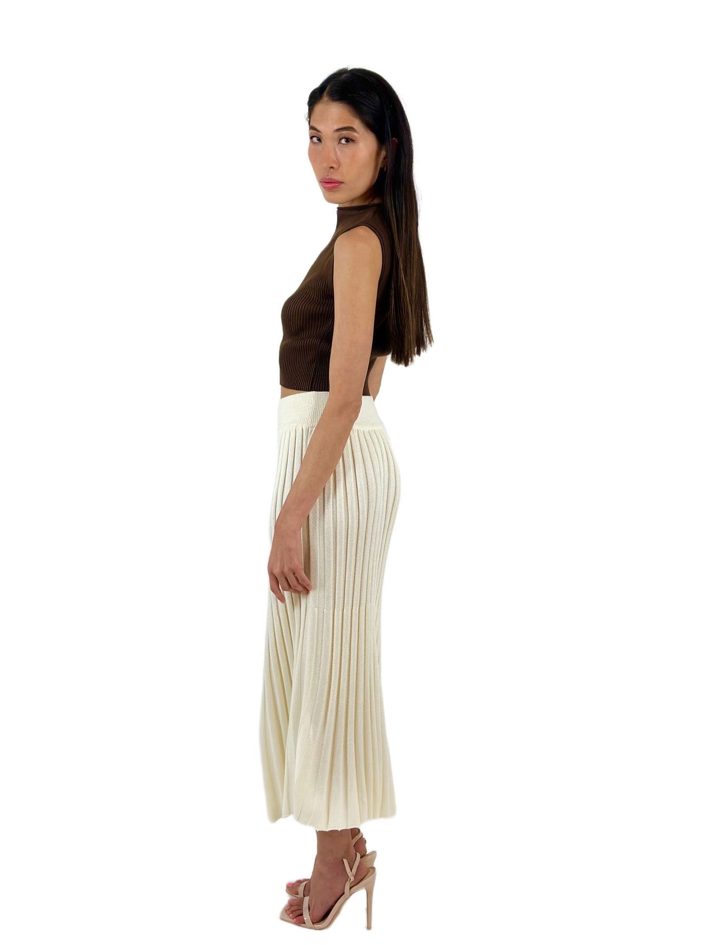 Summer Evening Dress Elasticated Waistband Breathable Teona Pleated MIDI Skirt - AALKAMI.London