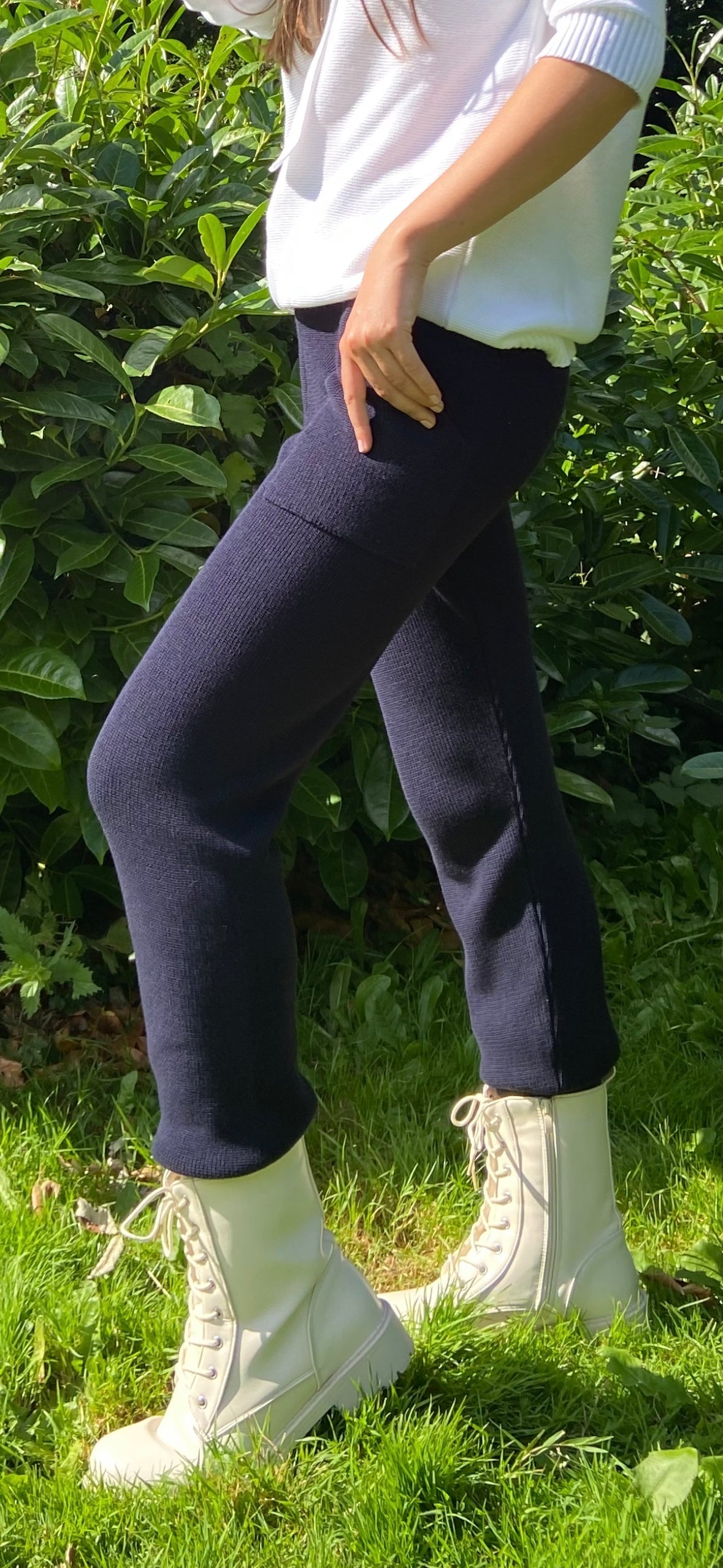 Weekend Wear Women’s Lightweight Breathable Cotton Drawstring Casual Navy Summer Trousers - AALKAMI.London