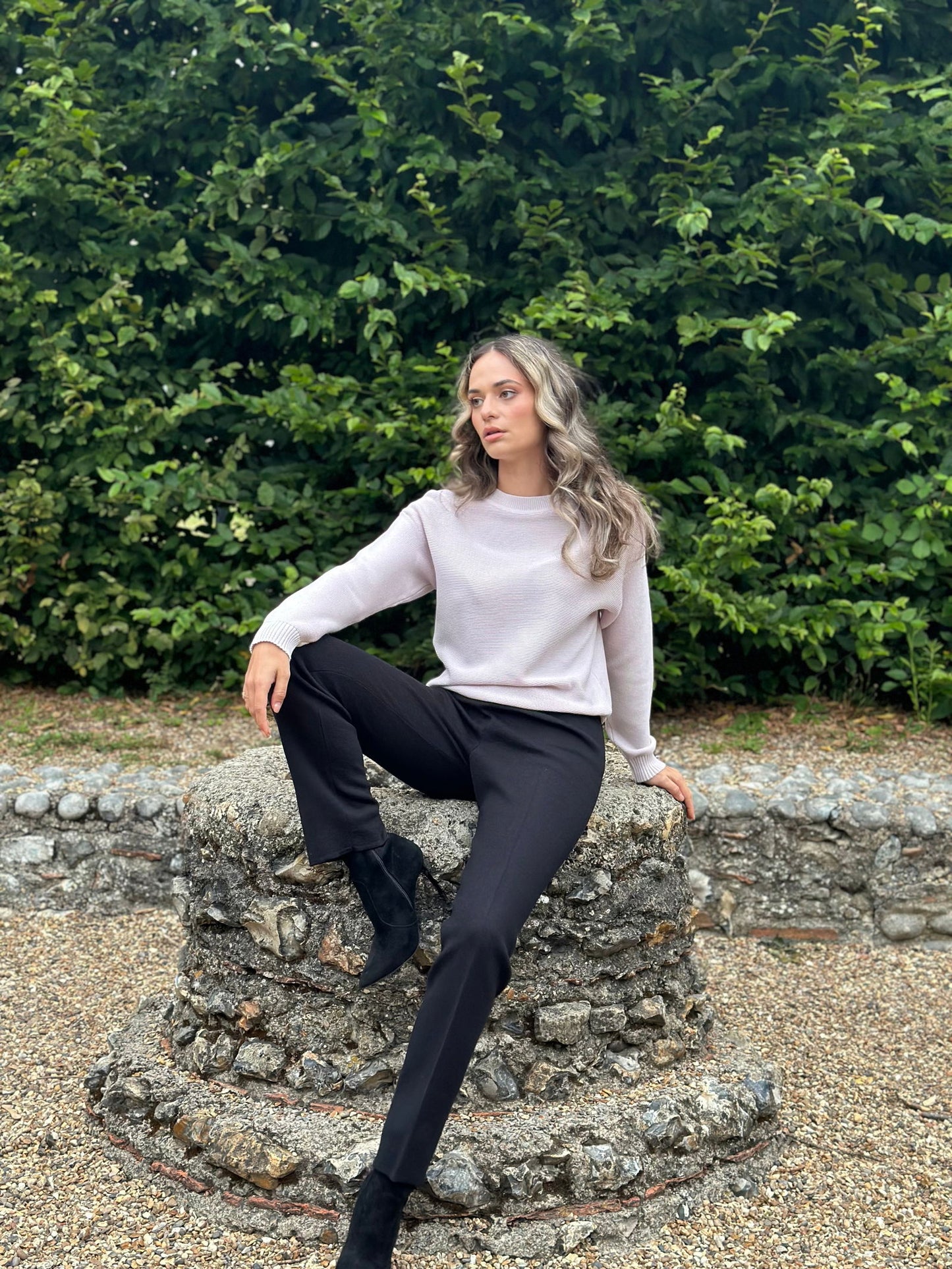 Spring Sophisticated Natural Materials Italian Luxury Women’s Slim Fit Wool Black Trousers - AALKAMI.London