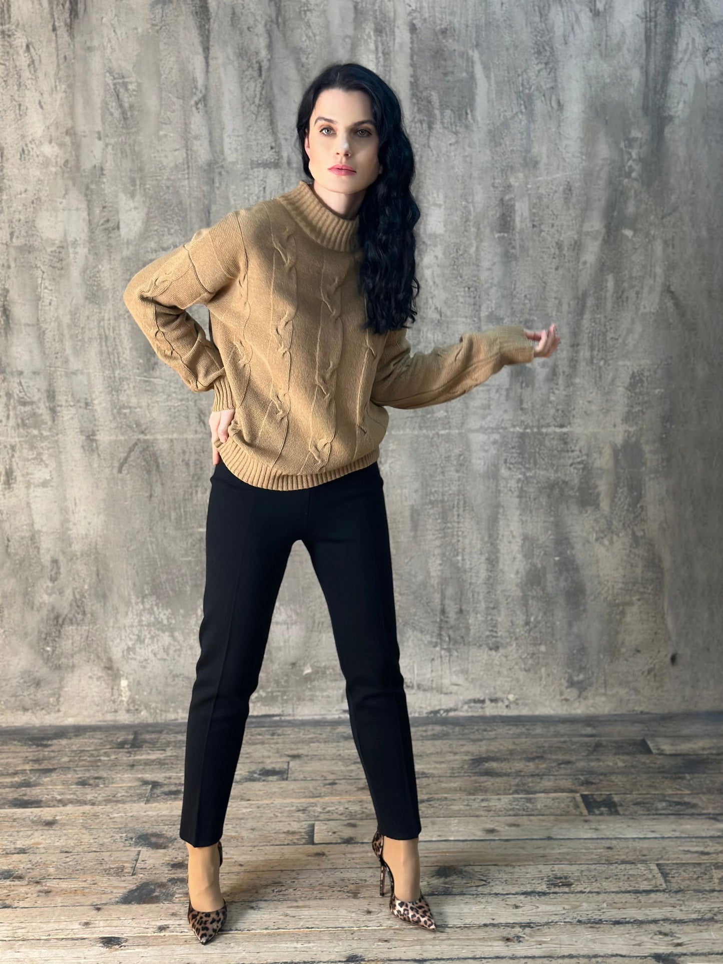 Classy Everyday Fashion Statement Neutral Colour Crew Neck Cable Knit Design Beige Wool Jumper - AALKAMI.London