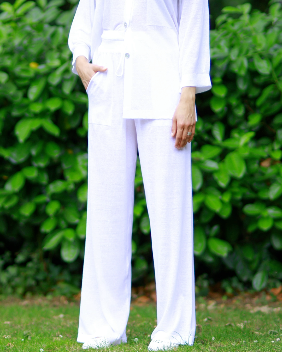 White Lightweight Straight Fit High Waist Linen Summer Trousers - AALKAMI.London 