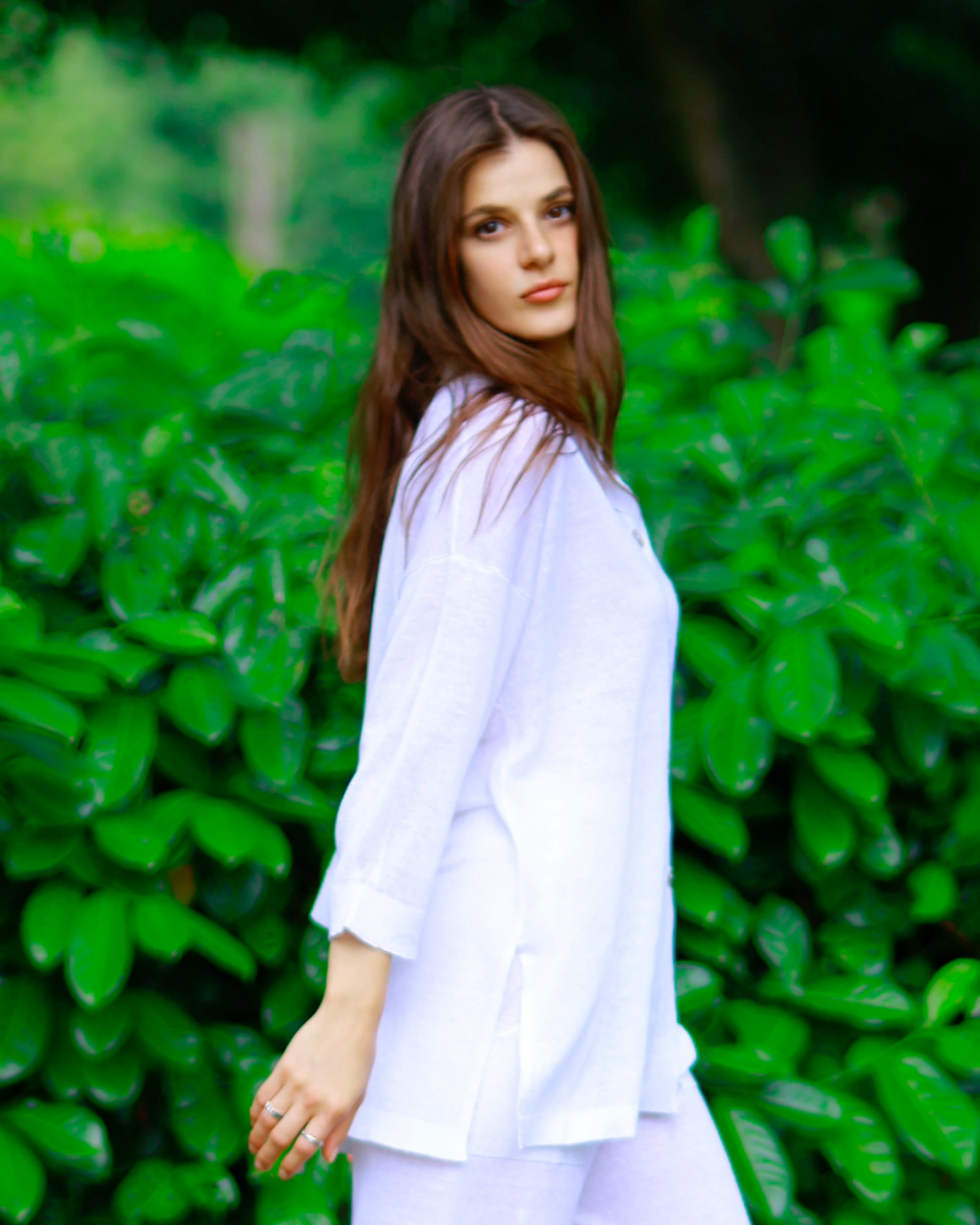 Elegant Silhouette Relaxed Fit Lightweight Women’s Cotton Linen White Summer Shirt - AALKAMI.London 