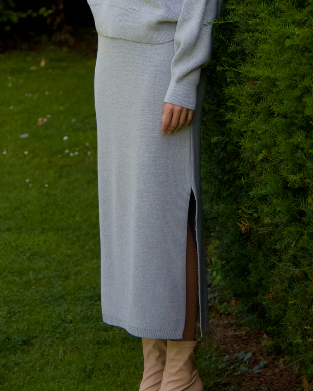 Everyday Wear Ethically Made Straight Fit Grey Winter Wool Skirt - AALKAMI.London