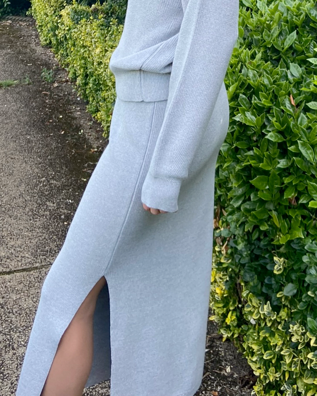 Classic Sustainable Straight Fit Side Slit Winter Grey Wool Skirt - AALKAMI.London