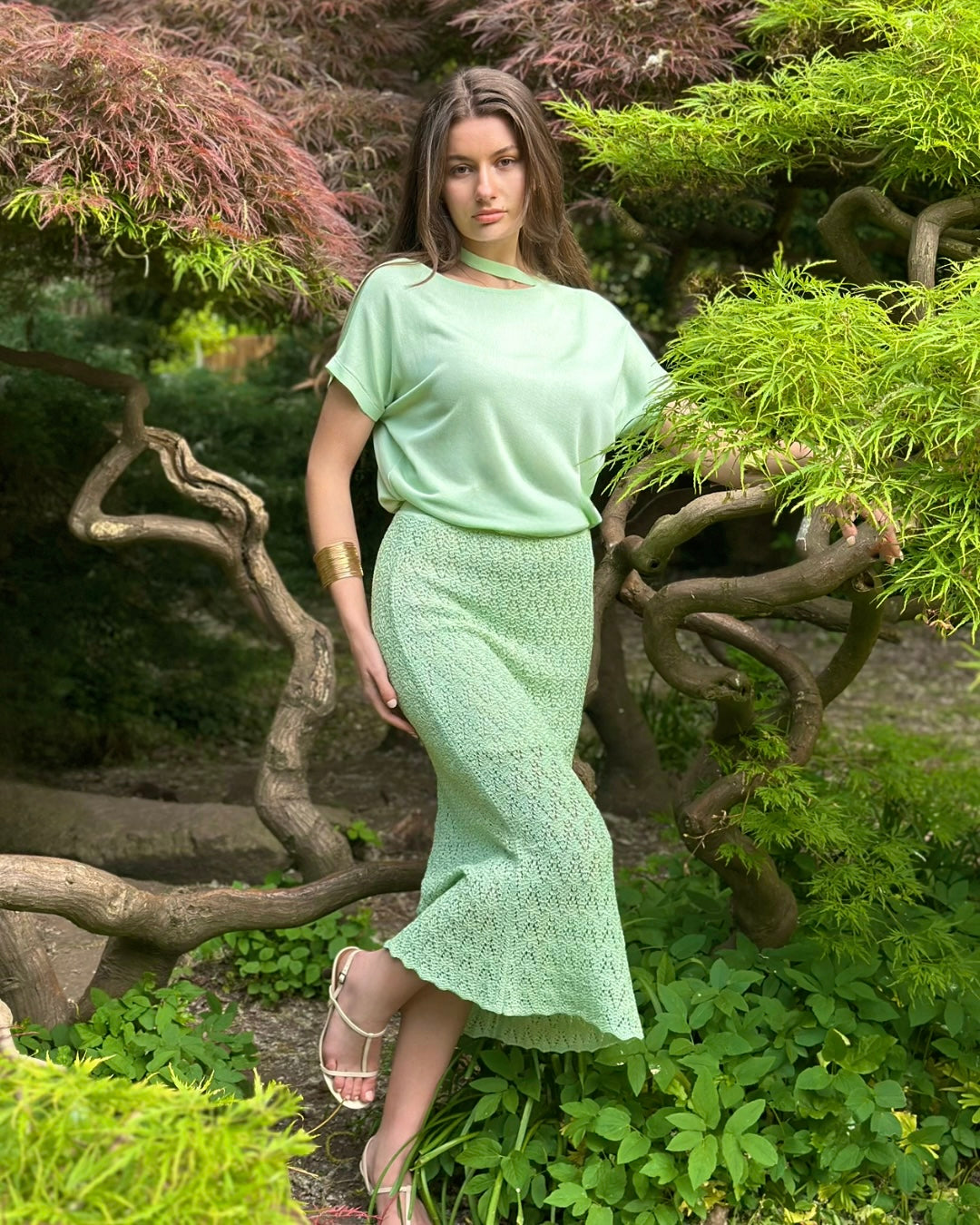 Summer Light Material Loose Fit Round Neck Mint Top - Aalkami.London