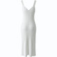 Summer Wide Strap Fitted White Ribbed Design Cotton Dress - AALKAMI.London