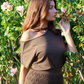 Loose Silhouette Summer Off-Shoulder Breathable Fabric Viscose Brown Top - AALKAMI.London