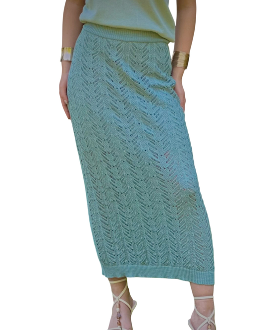 Open-Knit Linen MAXI Straight Summer Skirt Turquoise Colour - AALKAMI.London