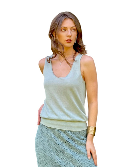 Summer Classic Breathable Relaxed Fit Sleeveless V-Neck Cotton Top - AALKAMI.London