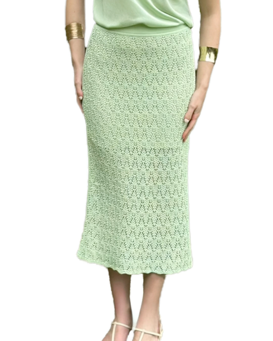 Lightweight Lace Design Elasticated Waistband MIDI Mint Summer Skirt - AALKAMI.London