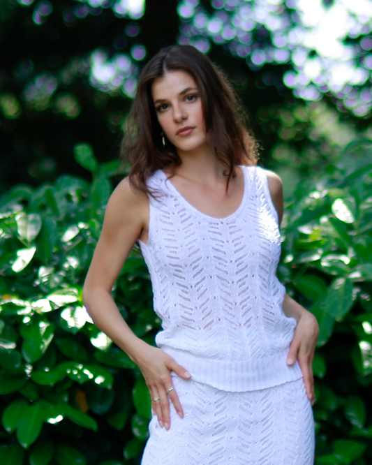 Sleeveless Linen Lightweight Relaxed Fit Summer White Top - AALKAMI.London