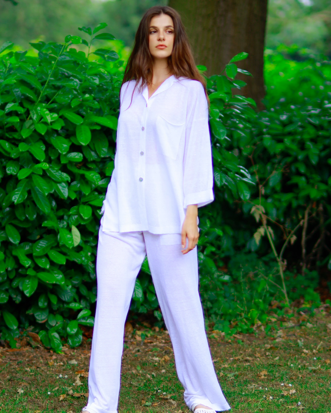 Women’s Relaxed Fit Cotton Short Sleeve Summer White Linen Shirt - AALKAMI.London