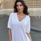 Summer Style Versatile Relaxed Silhouette V-Neck Adrienne Short Cotton Dress - AALKAMI.London