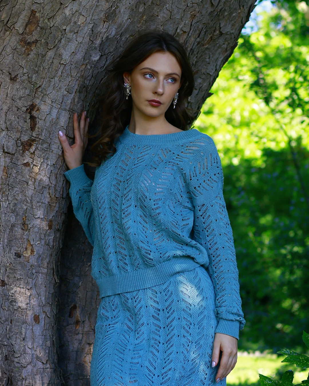 Ethically Made Lightweight Open Work Relaxed Fit Crew Neck Long Sleeve Summer Top - AALKAMI.London