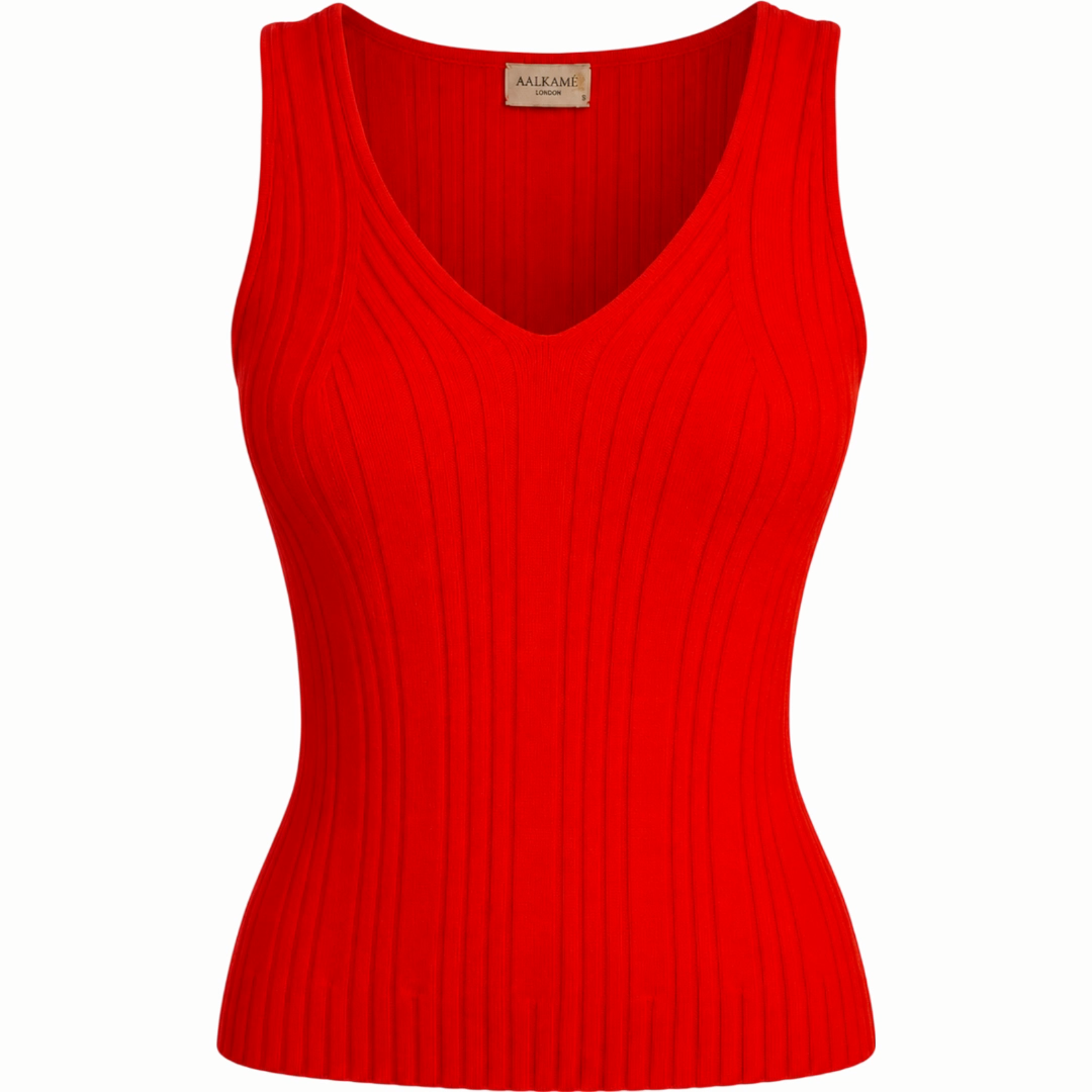 Red Sleeveless Summer Ribbed Top - AALKAMI.London