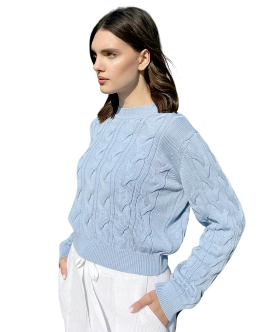 Cable-Knit Lightweight Long Sleeve Knitted Cotton Crewneck Jumper - AALKAMI.London
