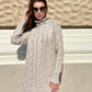 Spring Classic Relaxed Silhouette Cable Knit Turtleneck Beige Jumper Dress - AALKAMI.London
