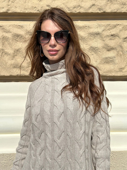 Spring Versatile Piece Loose Fit Sophisticated Natural Materials Cable Knit Jumper Dress - AALKAMI.London