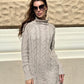 Relaxed Fit Cable Knit Design Wool Short Beige Jumper Dress - AALKAMI.London