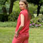 Breathable Relaxed Silhouette Knitted Cotton Coral Polo Summer Top - AALKAMI.London