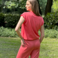 Lightweight Knitted Relaxed Fit Cotton Coral Polo Summer Top - AALKAMI.London