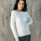 Relaxed Silhouette Long Sleeves White Knitted Crew Neck Cotton Top - AALKAMI.London