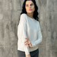 Long Sleeves Ribbed Knitted Crew Neck White Cotton Top - AALKAMI.London