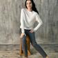 Lightweight Knitted Long Sleeve Crew Neck Cotton White Top - AALKAMI.London