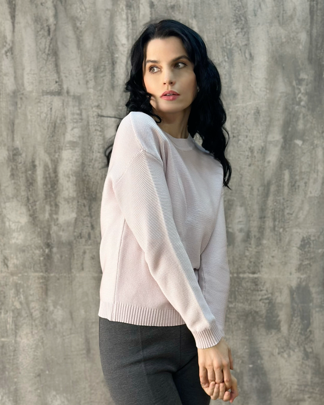 Cotton Knitted Relaxed Silhouette Crew Neck Top - AALKAMI.London