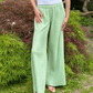 Elegant Summer Lightweight Cotton Knitted Mint Wide Leg Trousers - AALKAMI.London