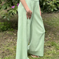 Summer Light Knitted Loose Fit Cotton Mint Wide Leg Trousers - AALKAMI.London