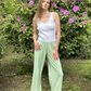 Summer Light Breezy Ethically Made Knitted Cotton Mint Wide Leg Trousers - AALKAMI.London