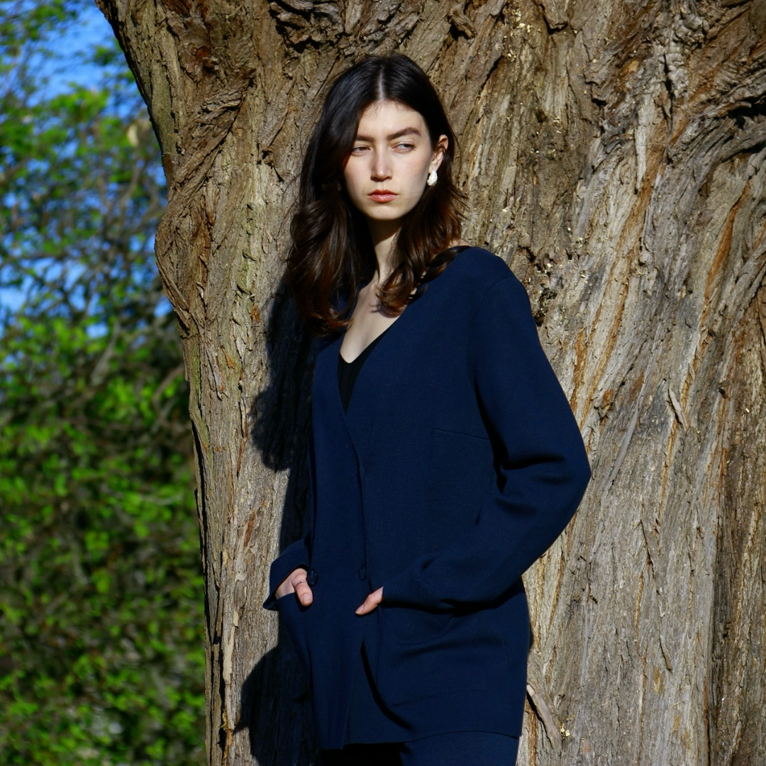 Relaxed Fit Classic Design Cotton Navy Double-Breasted Summer Blazer - AALKAMI.London