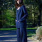 Breathable Classic Cut Knitted Cotton Navy Double-Breasted Women’s Summer Blazer - AALKAMI.London