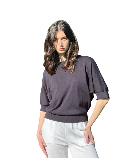 Breathable Classic Design Knitted Cotton Navy Knitted Open Back Top - AALKAMI.London