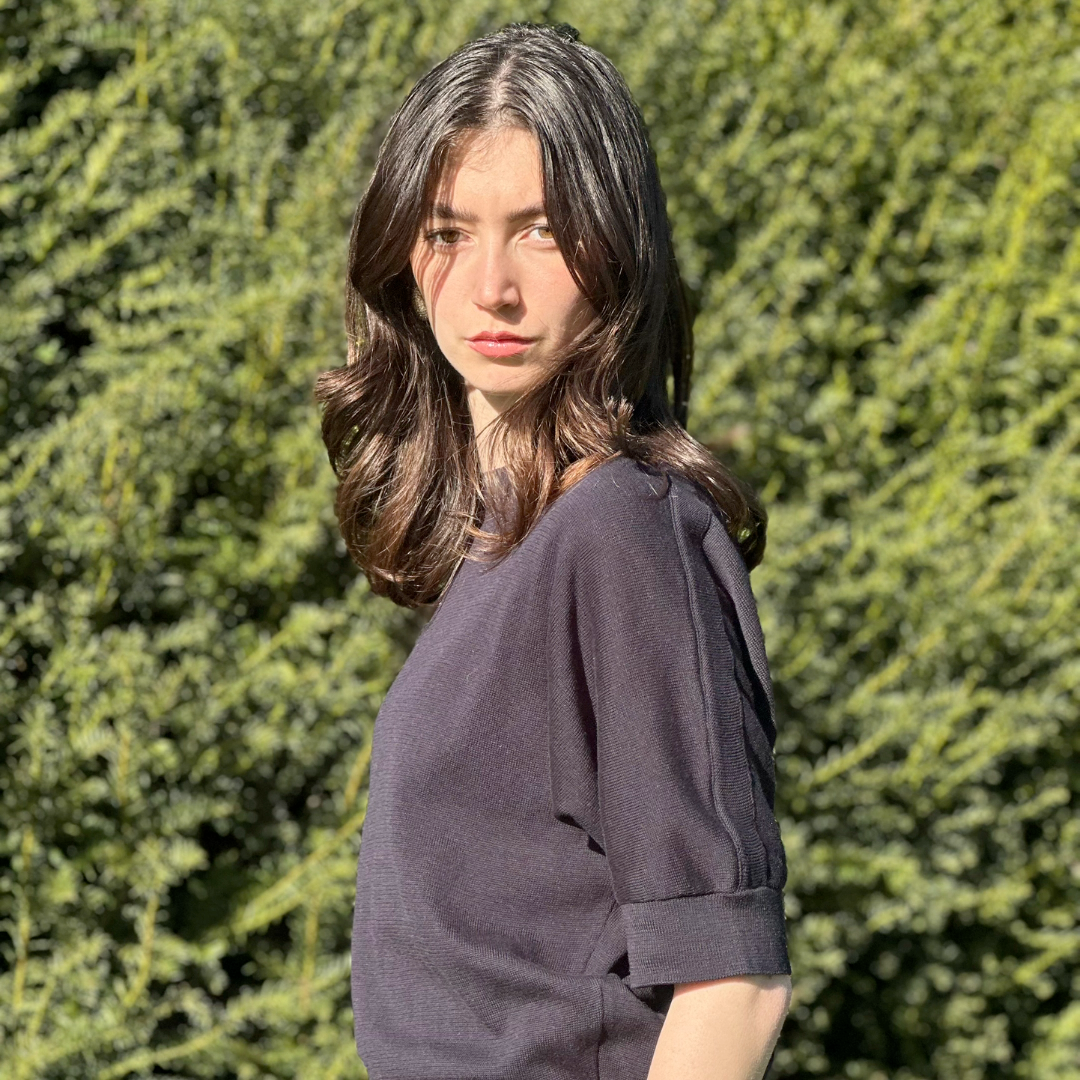 Short Sleeves Relaxed Fit Light Soft Cotton Navy Open Back Summer Top - AALKAMI.London