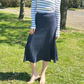 Cotton Navy Ribbed MIDI Skirt - AALKAMI.London