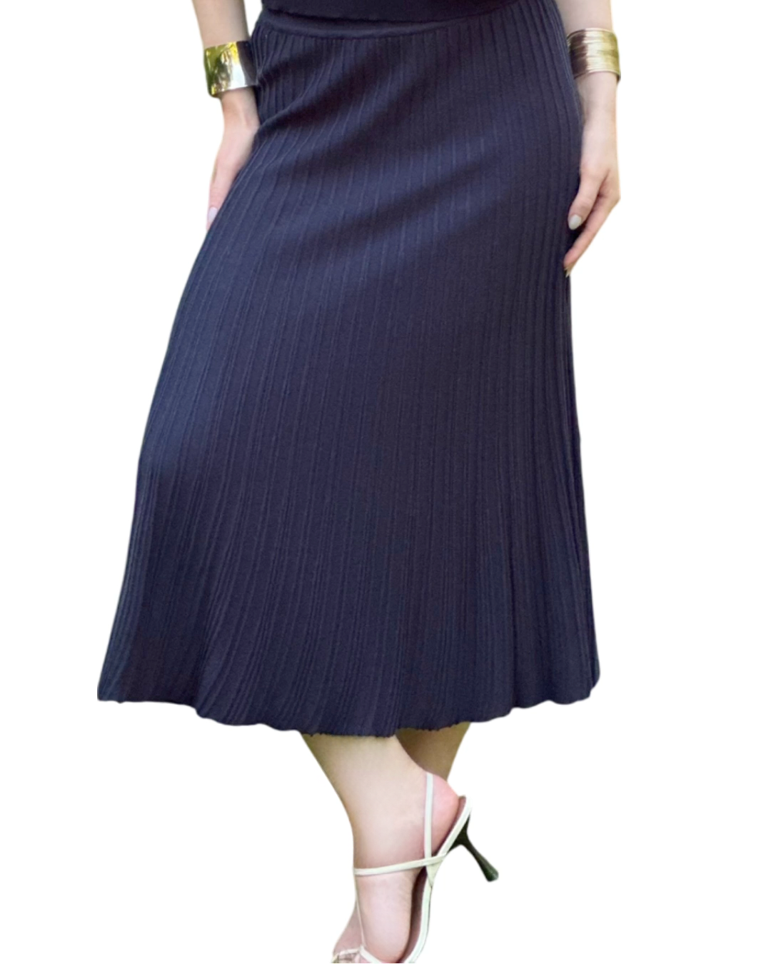 Cotton Navy Ribbed MIDI Skirt - AALKAMI.London
